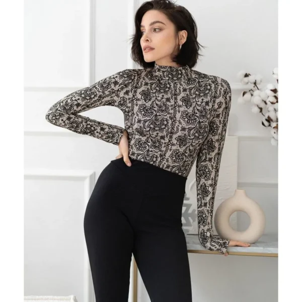 Buy Printed Viscose Rollneck Long Sleeve Bodysuit