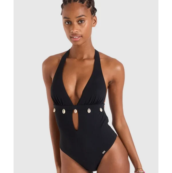 Buy Shellina Low Back One-Piece Halter Swimsuit with Shells