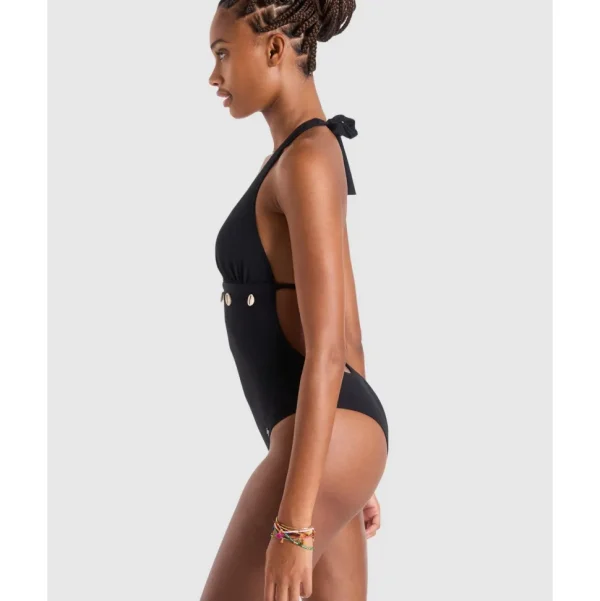 Buy Shellina Low Back One-Piece Halter Swimsuit with Shells