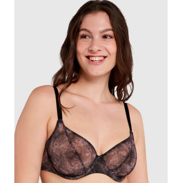 Buy So Pure Fantaisy Sustainable Tulle Wired Full Cup Bra-Print Black & Nude Palms