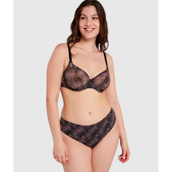 Buy So Pure Fantaisy Sustainable Tulle Wired Full Cup Bra-Print Black & Nude Palms