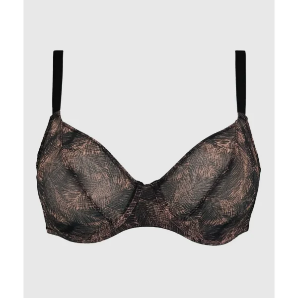 Buy So Pure Fantaisy Sustainable Tulle Wired Full Cup Bra-Print Black & Nude Palms