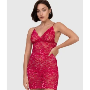 Buy Spaghetti Strap Short Sheer Lace Chemise-Ruby