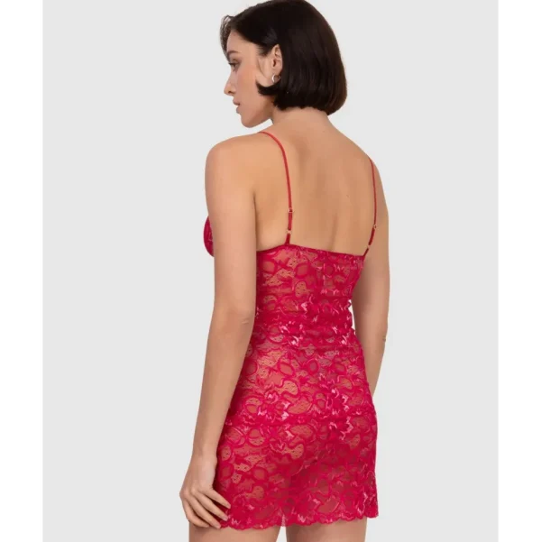 Buy Spaghetti Strap Short Sheer Lace Chemise-Ruby