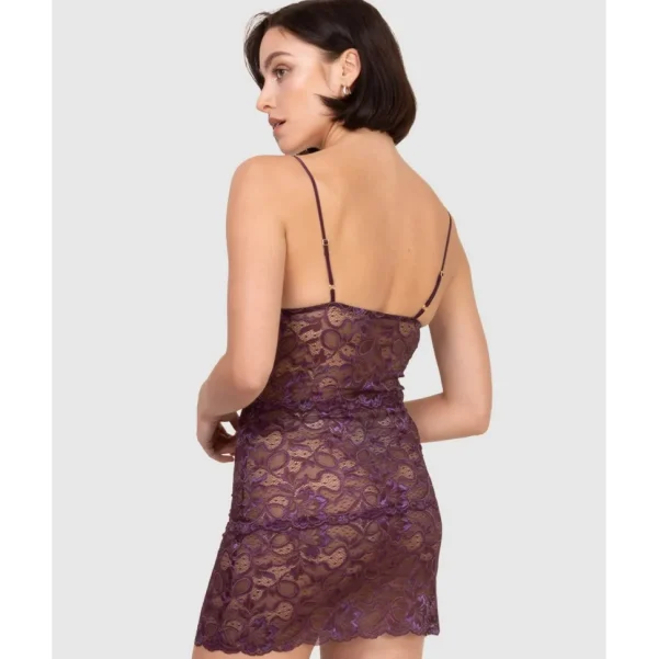 Buy Spaghetti Strap Short Sheer Lace Chemise-Plum