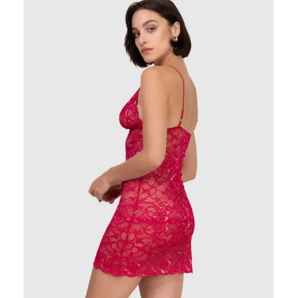 Buy Spaghetti Strap Short Sheer Lace Chemise-Ruby