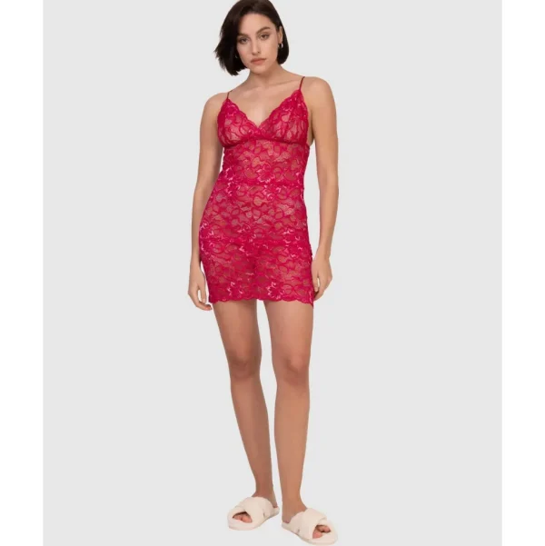 Buy Spaghetti Strap Short Sheer Lace Chemise-Ruby