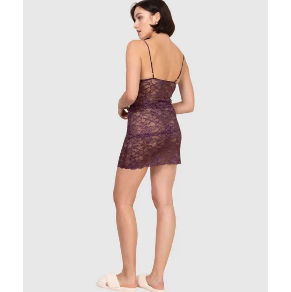 Buy Spaghetti Strap Short Sheer Lace Chemise-Plum