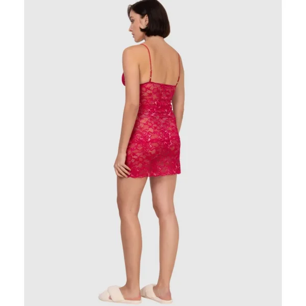 Buy Spaghetti Strap Short Sheer Lace Chemise-Ruby