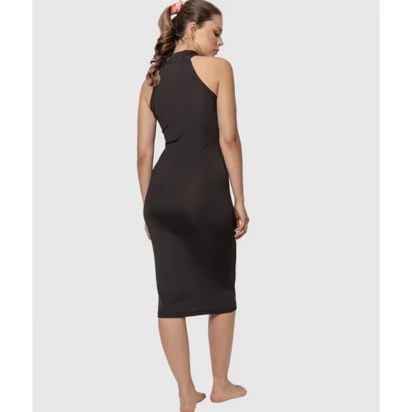 Buy Turtle Neck Sleeveless Casual Ribbed Midi Dress