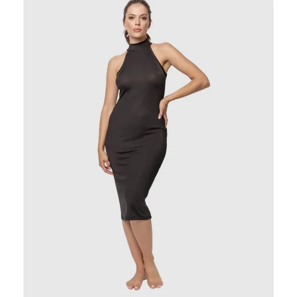 Buy Turtle Neck Sleeveless Casual Ribbed Midi Dress