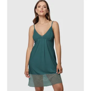 Buy Viscose & Lace Thin Strap Chemise Nightdress