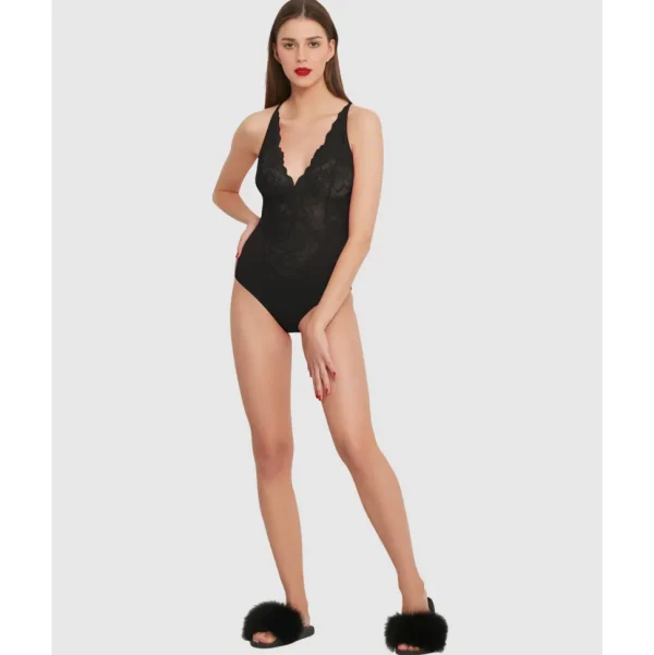 Buy Viscose & Sheer Lace Lingerie Bodysuit