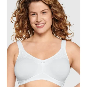 Buy Wide Strap Wirefree Cotton Bra with Lace-White