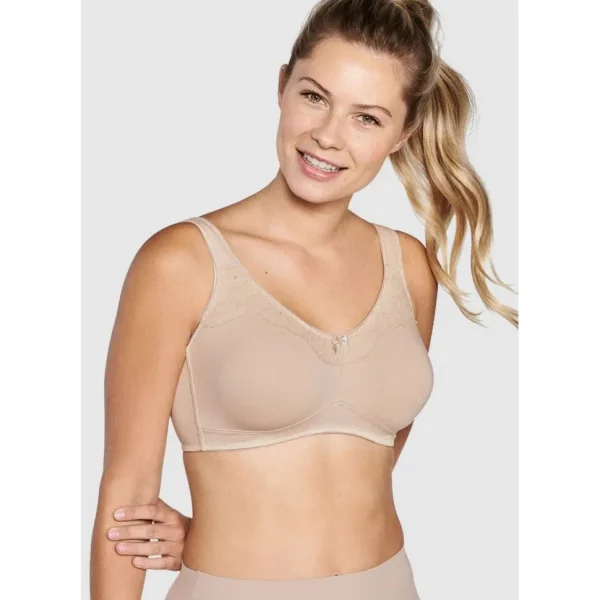 Buy Wide Strap Wirefree Cotton Bra with Lace-Light Beige