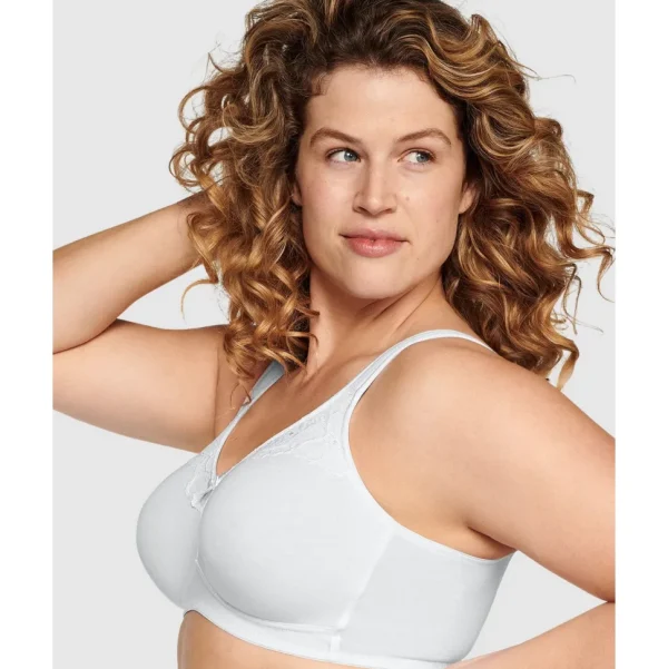 Buy Wide Strap Wirefree Cotton Bra with Lace-White